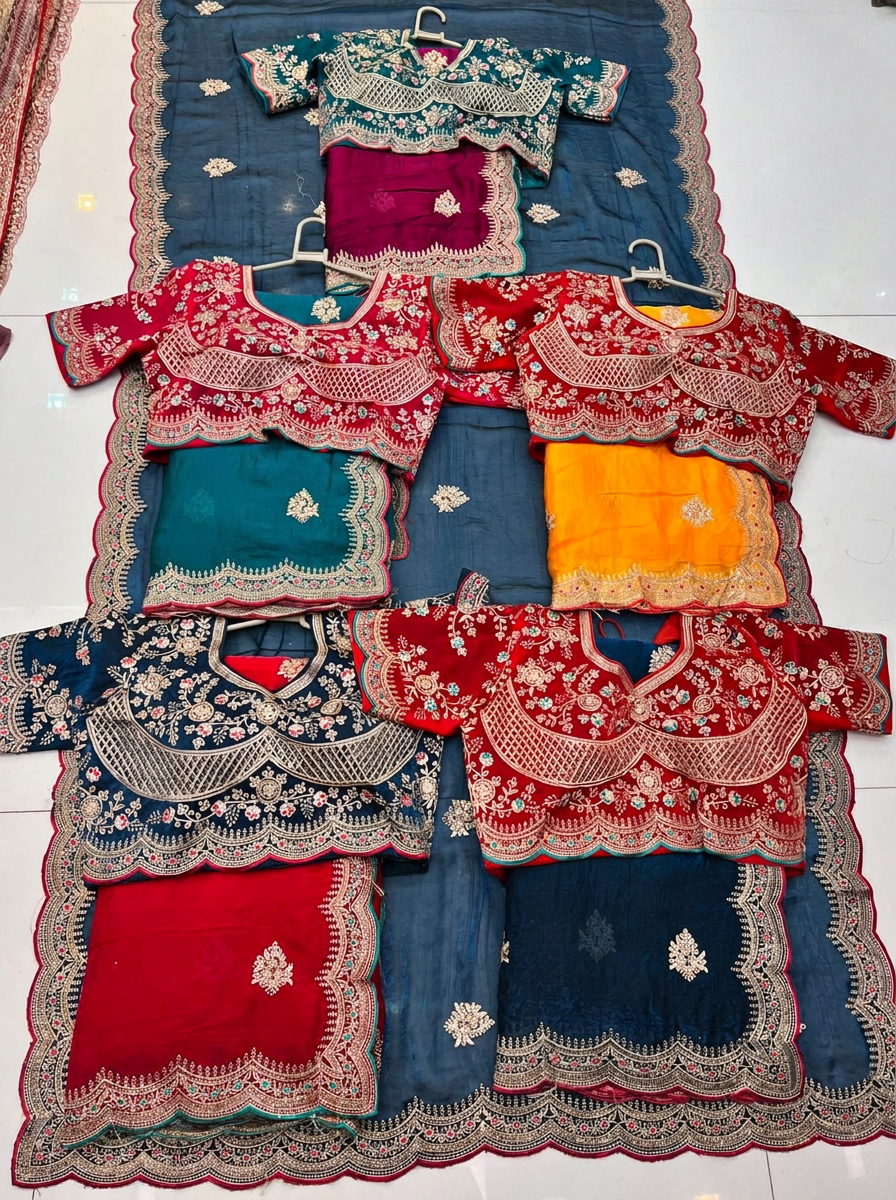 Bridal Heavy Blouse — 04 — wholesale Velvet, Satin & Silk set