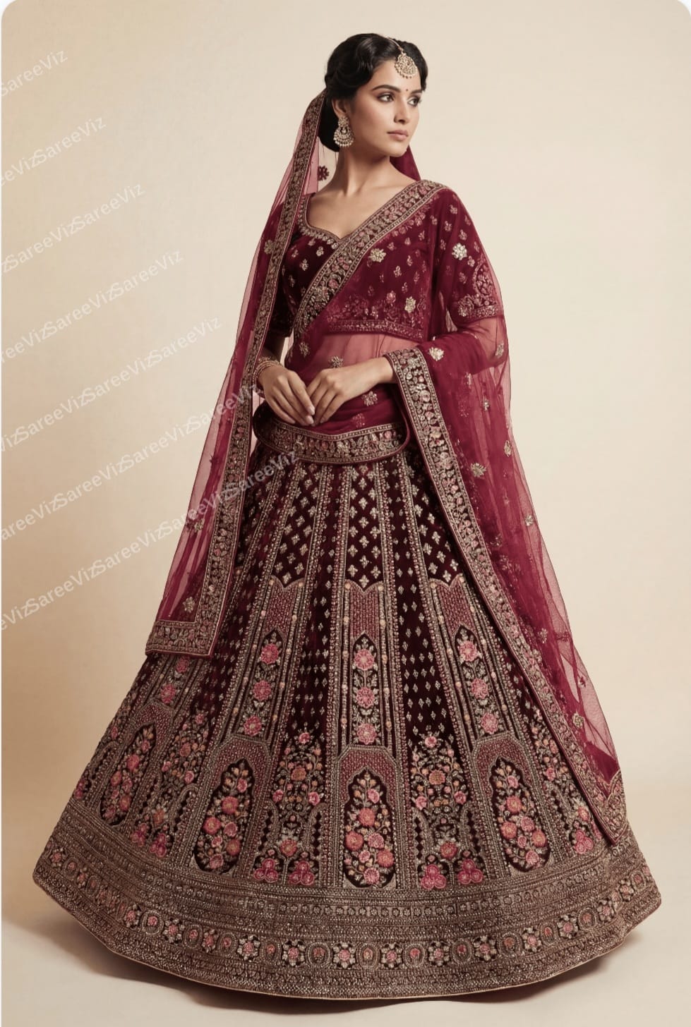 Bridal Lehenga — Wine Floral Velvet piece 1 of 2