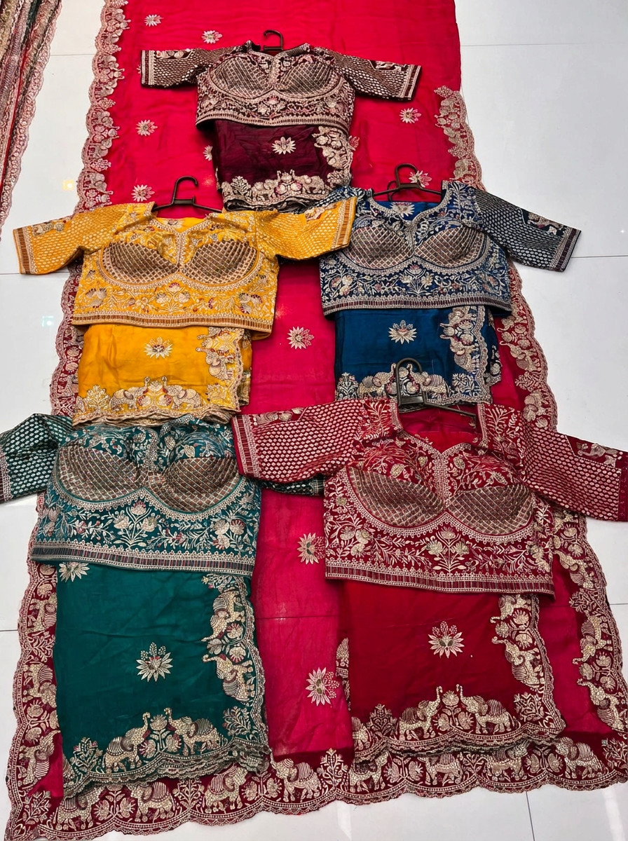 Thread Embroidery Blouse — 03 — wholesale Velvet, Satin & Silk set