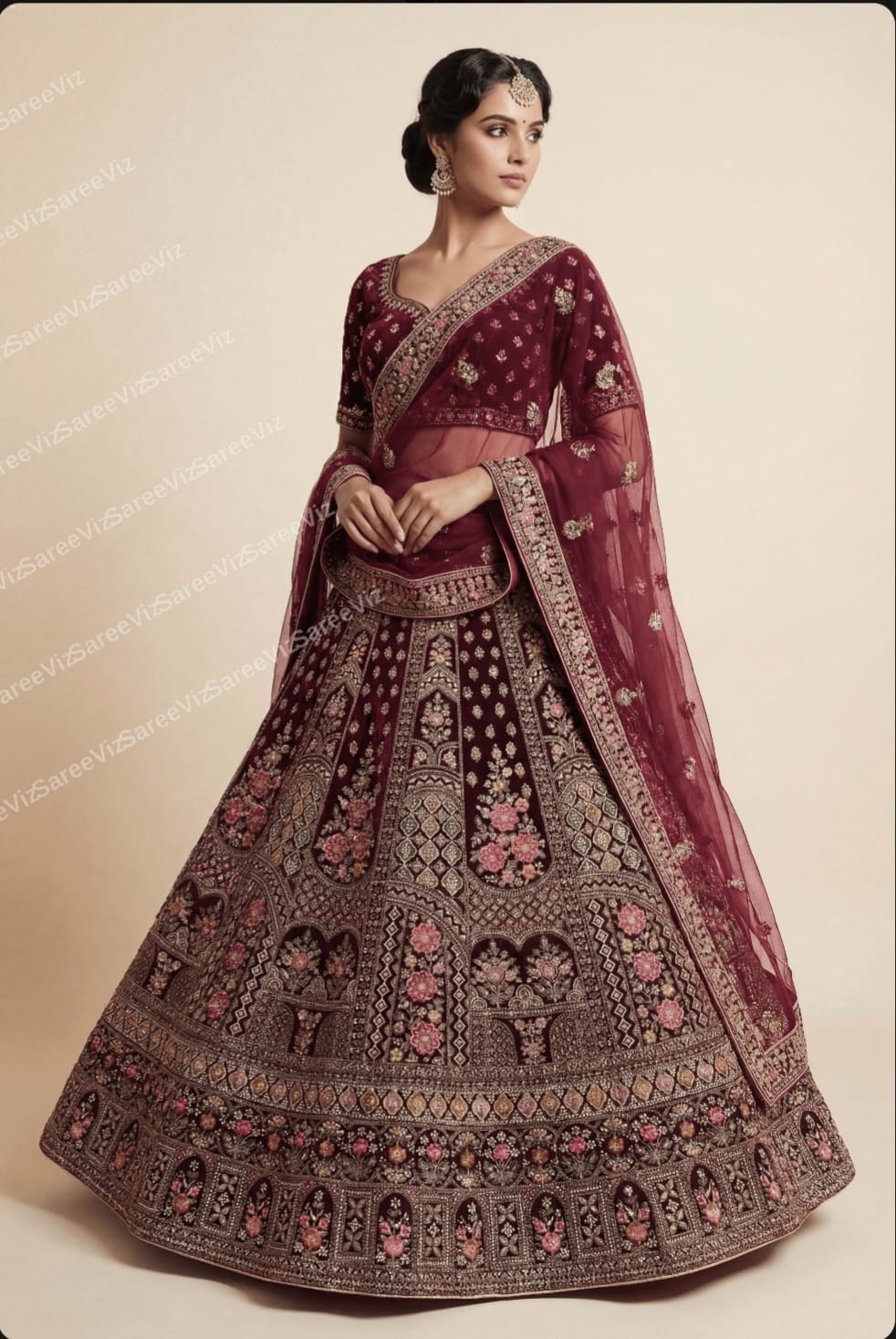 Bridal Lehenga — Maroon Arch Jaal