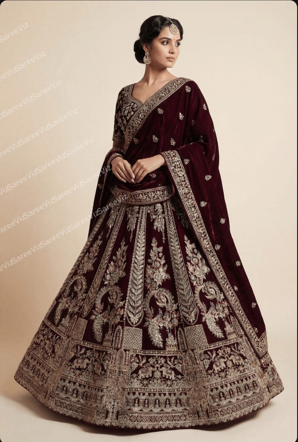 Bridal Lehenga — Deep Maroon Elephant Border piece 1 of 2
